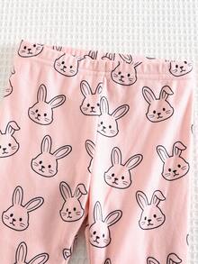 Cozy Pixies 2件套女婴卡通兔子图案针织柔软圆领落肩卫衣和裤子套装 - 杏色 - 查看 8