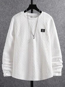 Mirajuku 1 件休闲纹理面料字母装饰弧形下摆圆领 T 恤，适合青少年男孩，适合休闲、通勤、日常穿着、分层穿着、运动 - 白色 - 查看 9