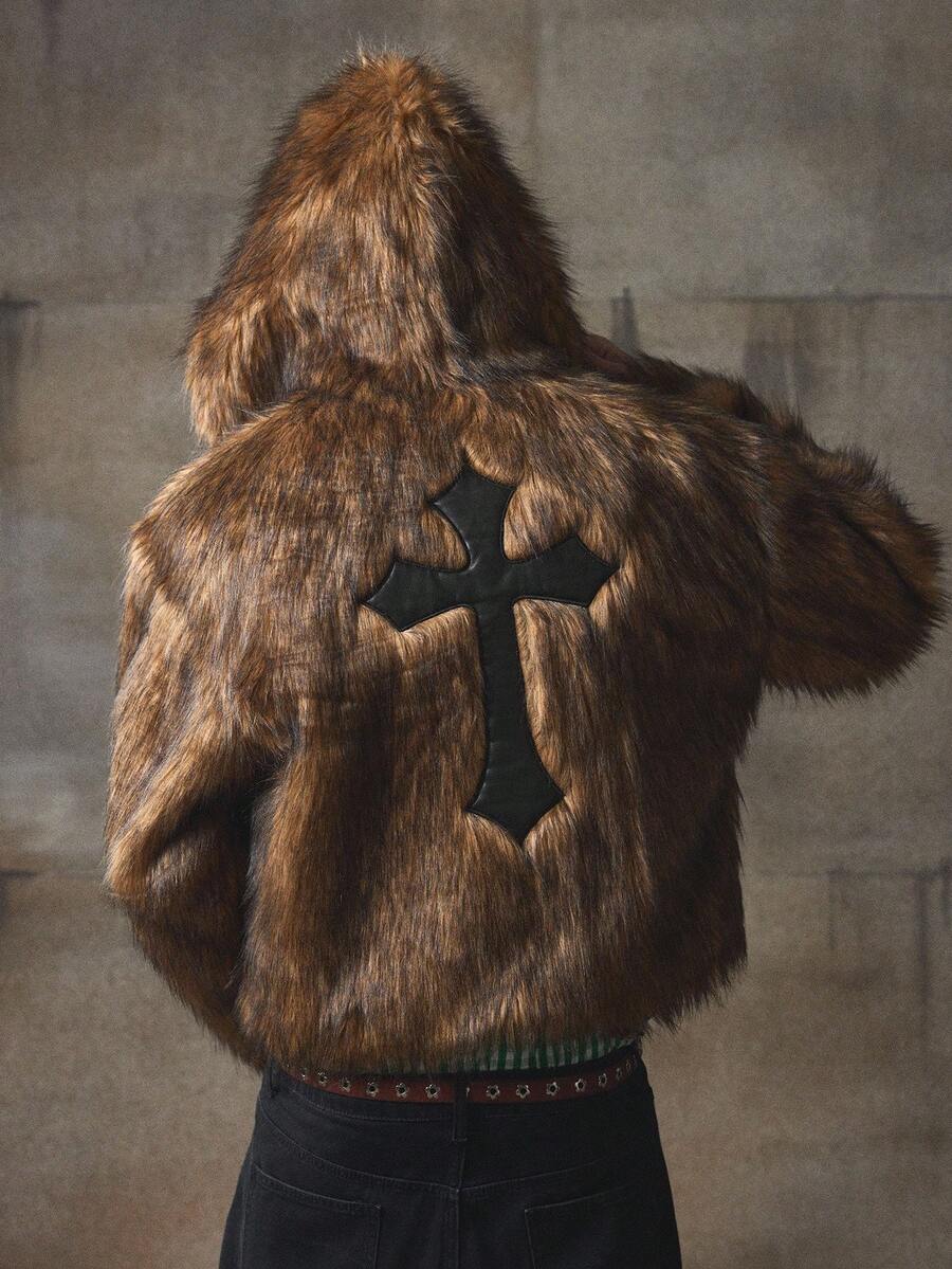 AXEPEAK 男士复古十字刺绣连帽长袖外套，秋冬款