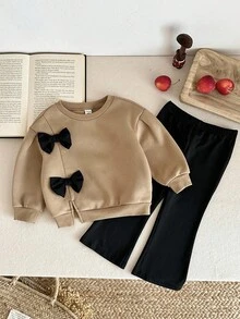 LMoss Kids LMoss 女婴针织圆领休闲卫衣和修身喇叭裤两件套，圣诞节，款式舒适，适合秋冬季节，套头衫 - 彩色 - 查看 6