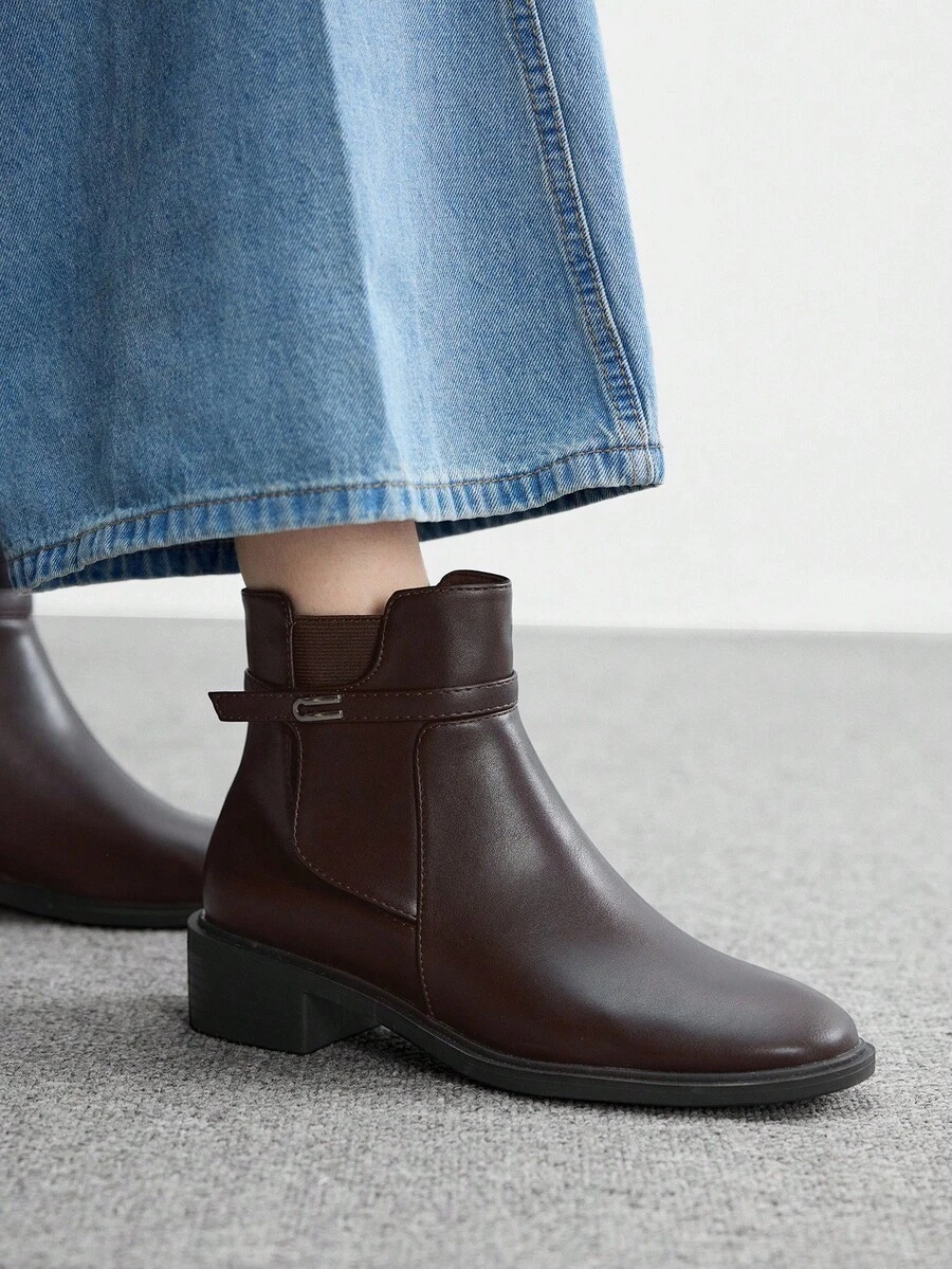 CUCCOO BIZCHIC 女士尖头休闲粗跟踝靴 - 咖啡棕 - 查看 1