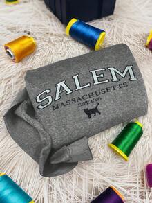 INAWLY Plus Size Salem Massachusetts Embroidered Sweatshirt Mineral Wash Charcoal Grey Plus Size Crewneck Pullover Heavy Embroidery Applique Black Cat Graphic Vintage Tourist Style Curvy Fit Soft Fleece Lounge Top Spooky Season Fashion Retro Fall Autumn Winter New Arrival 2026 - Multicolor - View 1