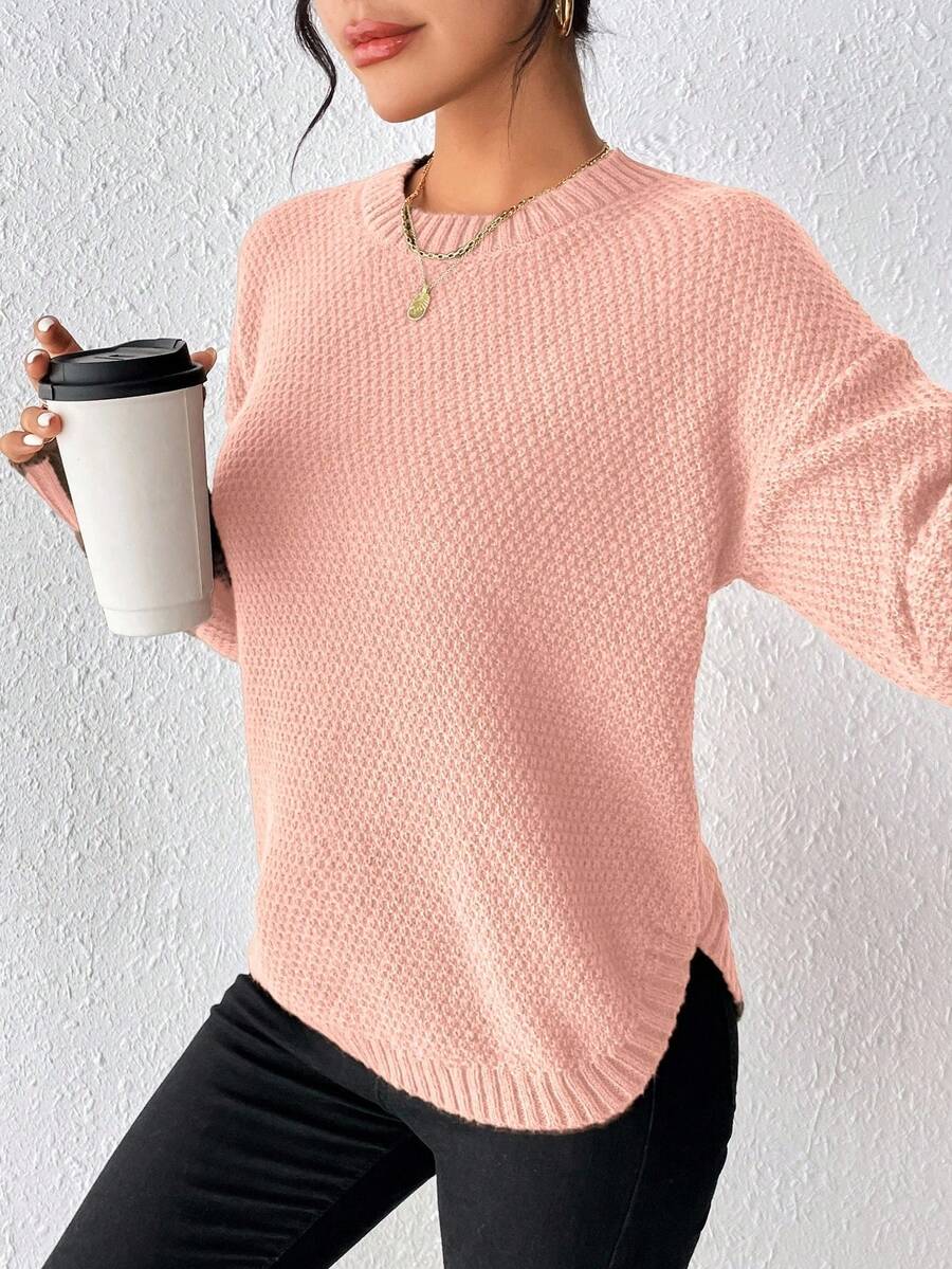 EMERY ROSE Women's Casual Solid Color Sweater, Autumn - Dusty Pink - View 1