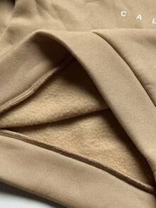 2pcs/Set Young Boys' Contrast Color Collar Letter Print Half-Zip Hoodie And Wide Leg Pants Casual Loose Tracksuit, Suitable For Autumn/Winter - Khaki - View 6