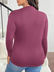SHEIN Frenchy Camiseta ajustada con cuello alto y fruncido para tallas grandes - Rojo violeta - Ver 5