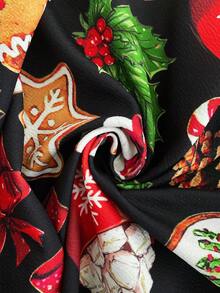 SHEIN 孕妇拼布姜饼人印花圆领长袖休闲连衣裙 - 彩色 - 查看 5