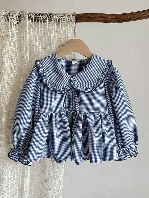Vintaside Kids Girls' Ruffled Collar Long Sleeve Shirt, Cute & Fashionable Casual Countryside Style, Detachable Bow Decor, Elegant & Sweet Blouse For Spring & Autumn