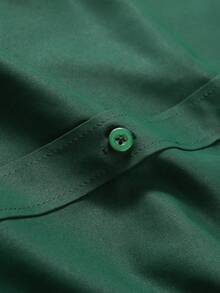Manfinity Mode Plus Size Men Solid Color Front Button Business Casual Long Sleeve Shirt, Fall, Formal, Ceremony - Dark Green - View 3