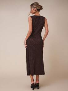 COSMINA Women's Elegant Metal Decor Sleeveless Split Dress, Summer - Brown - View 2
