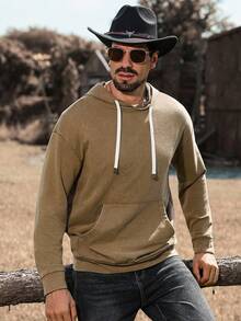 Manfinity Nomadique Men's Casual Everyday Commute Minimalist Solid Color Pocket Drawstring Hoodie, Spring/Autumn, For Fall