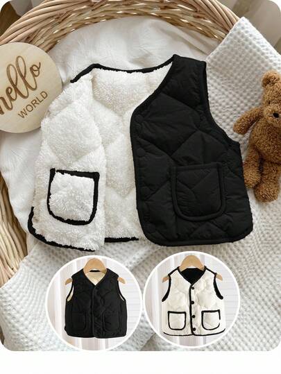 男女通用婴儿休闲百搭双面棉质背心外套，适合秋冬穿着，室内室外皆宜
