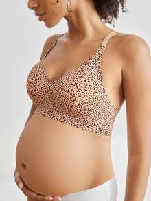 SHEIN Maternity Comfortable Wireless Adjustable Strap Leopard Print Nursing Bra - Multicolor - View 2