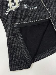 StreetHx 全新秋冬街头风格斜开襟印花针织女式薄款夹克 - 灰色 - 查看 7