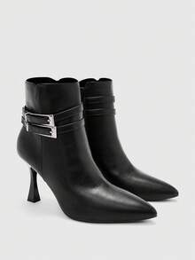 CUCCOO BIZCHIC Botas de tacón alto de color negro para mujer, estilo botín para uso diario