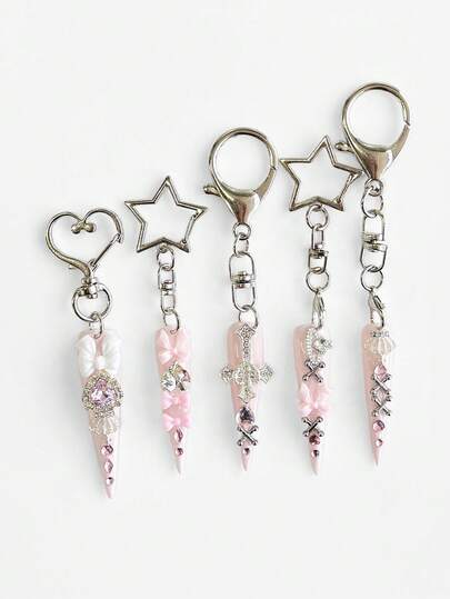 ROMWE Anime 3pcs Cute Cat Ear, Heart, Star Shaped Keychains; Y2K Lolita Acrylic Black & Red Contrast Bag Charms; Original Design Star, Cross, Bow Backpack Clips, Versatile High-End Accessories