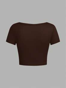 SHEIN EZwear Bộ 4 áo thun nữ cổ tròn, vuông, tay ngắn, họa tiết tối giản, phù hợp cho mùa hè - Nhiều màu - Xem 11