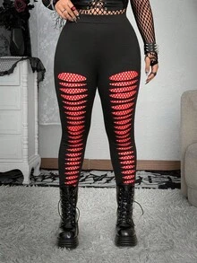 Whyspr Große Größen Punk Dunkel Mesh Zerrissene Elastische Leggings