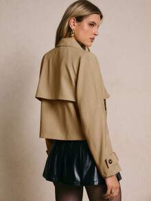 Poéselle Women's Casual Commuter Solid Color Trench Coat, Autumn - Khaki - View 2