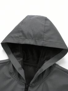 Manfinity Homme 男士浅灰色连帽长袖户外防风夹克，适合运动和户外活动，防水连帽夹克，科技感十足，秋季必备 - 淺灰色 - 查看 5