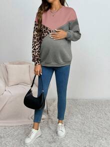 SHEIN 孕妇拼色哺乳运动衫 - 粉色 - 查看 6