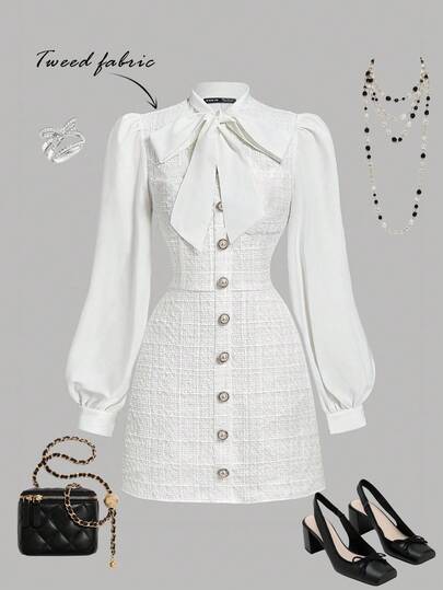 SHEIN MOD Robe chemise en tweed vintage et mignonne pour femmes