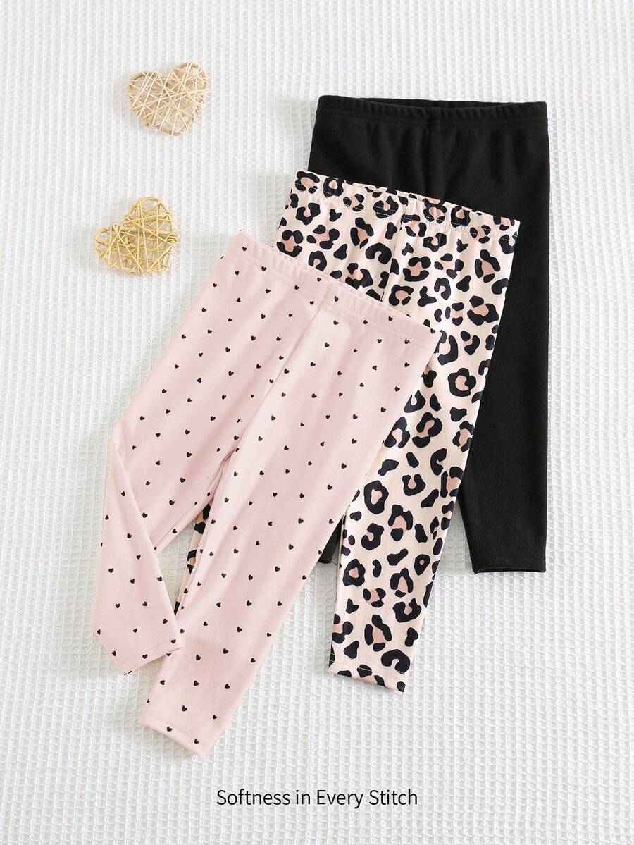 Cozy Pixies 3件套女婴情人节心形豹纹针织柔软松紧腰打底裤套装 - 粉色 - 查看 1