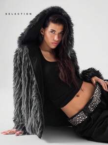 LYSMO SELECTION 2025 New Arrive Minimalism Fall Women's Winter Long Sleeve Zip-Up Hooded Faux Fur Jacket Winter Coat Women Outerwear Hooded Fur Coat Grunge And Punk Chic, Y2K Clothes For Going Out Outfits, Streetwear, And Stockholm Style Halloween Costumes