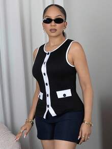 Melissa Matos Top de mujer de tirantes elástico y ajustado de color contrastante