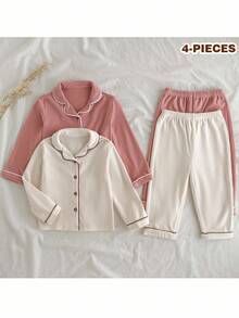 Loomiva 女童撞色长袖睡衣 - 杏色 - 查看 7