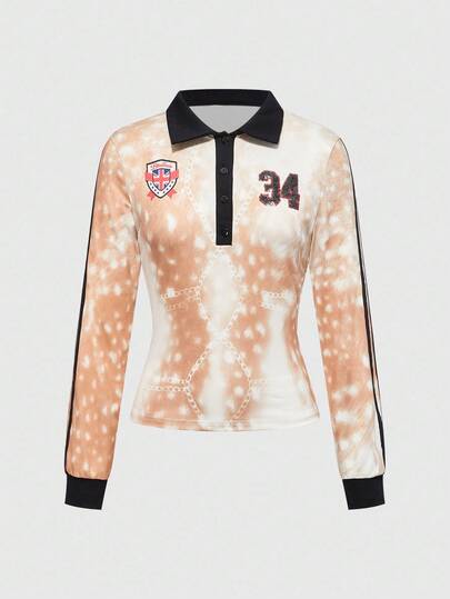 ROMWE Avant maglietta sportiva da donna con stampa di cervo e numeri in stile Y2K