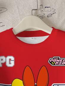 THE POWERPUFF GIRLS X SHEIN 少女花朵、泡泡、毛茛图案圆领长袖运动衫 - 白色 - 查看 3