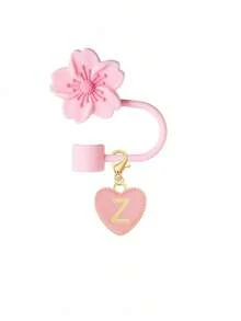 2pcs/1set Heart & Letter Pomegranate Flower Straw Topper, Pink Cup Letter Marker, And Silicone Pomegranate Flower Reusable Straw Cap For 10mm Wide Straw, Cute Letter Decorations, Suitable For Modern Minimalist Glass Cups - Pink - View 24