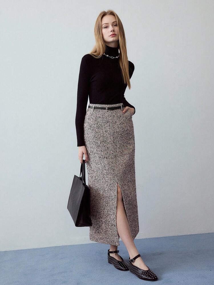 MOTF STUDIO TWEED SPLIT HEM SKIRT