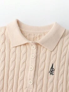 Franclia Women's Solid Color Half-Zip Long Sleeve Fashionable Cable Knit Sweater - Apricot - View 4