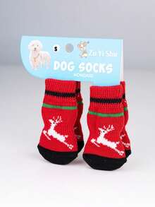 PETSIN 1款宠物卡通袜子，圣诞袜（圣诞老人、驯鹿、雪人图案），防滑爪套，防滑防污，圣诞宠物用品 - 彩色 - 查看 12