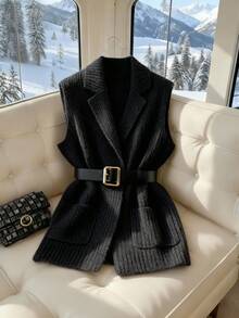 GlowEve Elegant Casual V-Neck Pocket Knit Cardigan Vest For Women