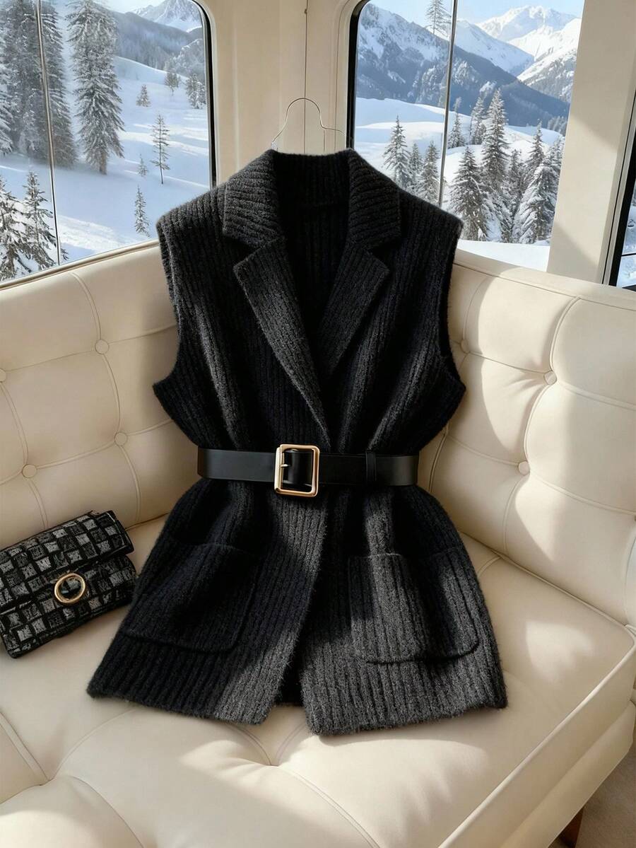 GlowEve Elegant Casual V-Neck Pocket Knit Cardigan Vest For Women