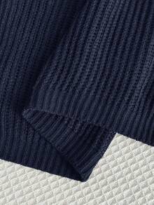 Comfortcana 大码海军蓝 V 领纽扣前长袖套头毛衣 - 藏蓝色 - 查看 6