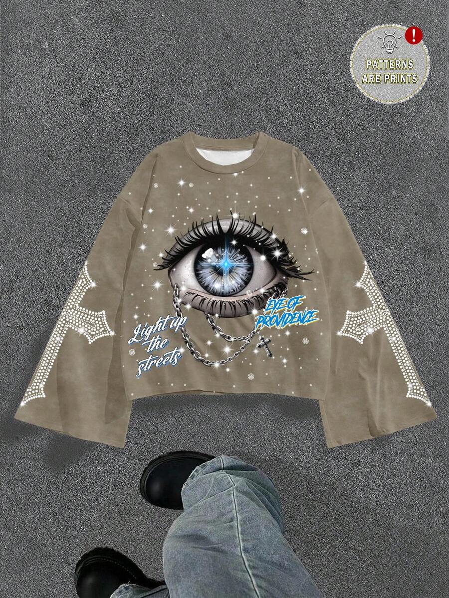 Manfinity ZONE917 Men Digital Full Print Loose Cropped Flare Sleeve T-Shirt, Fall