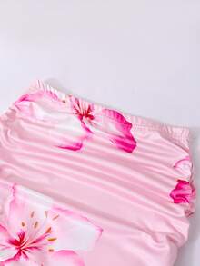 Sparklyn 2pcs/Set Teenage Girls Ruffle Trim Bow Decor Asymmetric Hem Long Sleeve Fitted Cute T-Shirt And Ladies Casual Holiday Floral Print Maxi Skirt Set, Pink, Suitable For Party, Back To School, Elegant French, Princess, Wedding, Birthday - Pink - View 3