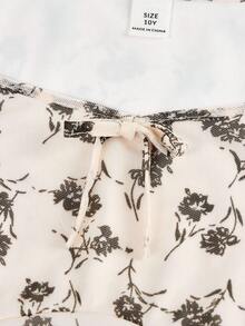 SHEIN Váy ôm sát cổ vuông tay loe họa tiết hoa kiểu Pháp cho bé gái tuổi mới lớn, váy tiên, váy công chúa, họa tiết hoa hồng, váy sinh nhật, đi chơi xuân/thu - Màu be - Xem 3