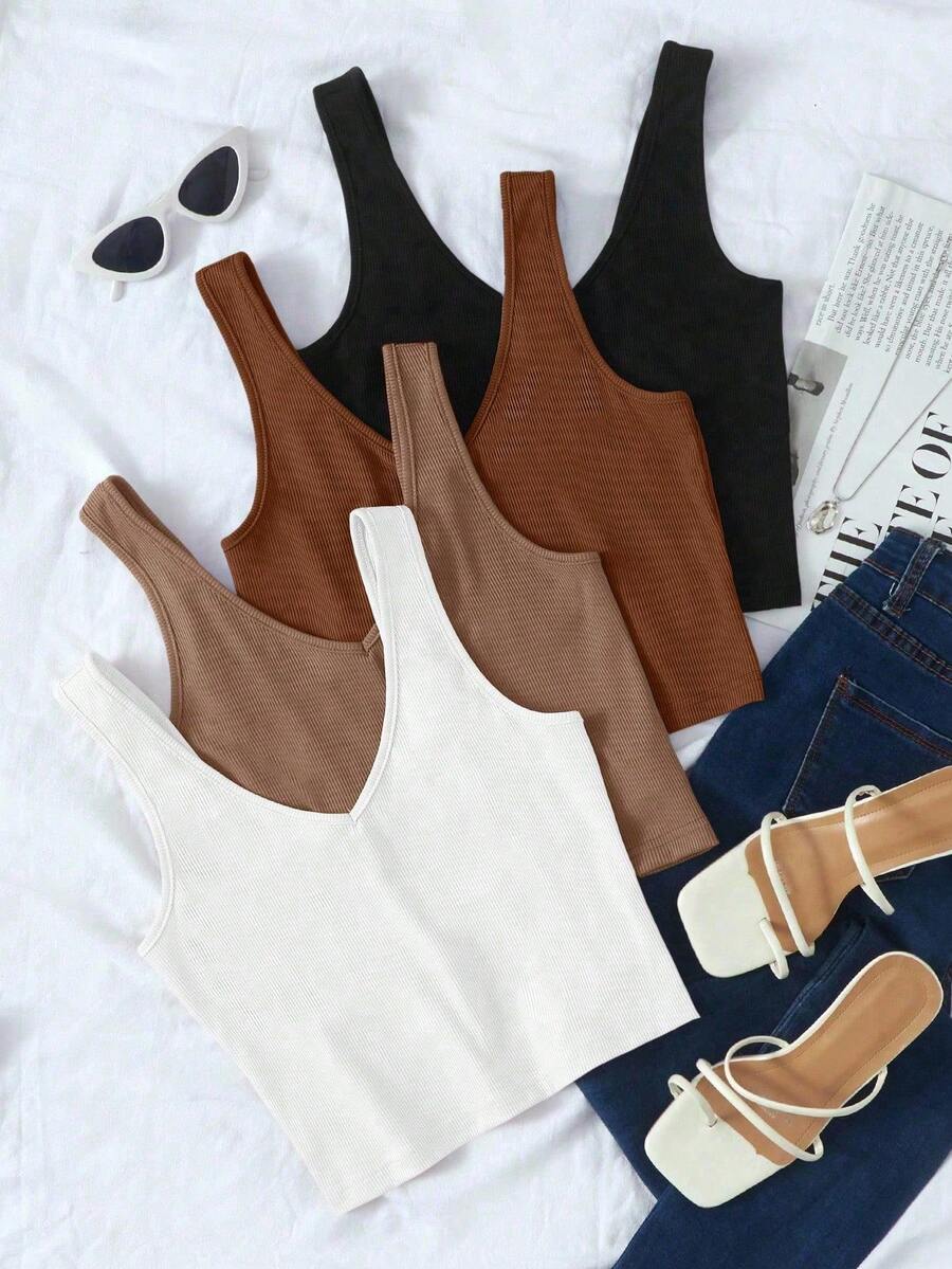 Trelyra Solid Color Knitted Women Simple Top, Suitable For Daily Or Vacation