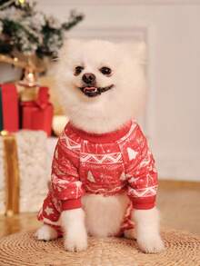 PETSIN 1件圣诞风格宠物羊毛保暖连体衣 - 紅色 - 查看 7
