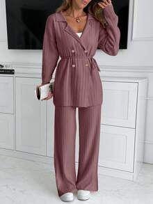 EURMUSE Handmade Stitch Embroidery Sweater And Pant Knit Set - Dusty Pink - View 4