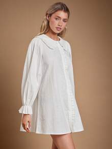 WESTFADE 100% Cotton Ruffle Collar Long Flare Sleeve Button Up Mini A Line Dress Casual Cute Fall Clothes, Country Concert Outfit, Autumn, Winter, Boho, Western Wear