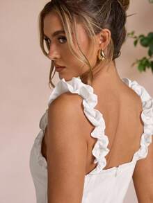 SHEIN BAE 白色纯色 3D 花卉约会/度假连衣裙，露肩甜美性感镂空白色纯色女士连衣裙，公主裙，约会连衣裙，音乐节连衣裙，情人节连衣裙，派对连衣裙，伴娘迷你连衣裙，舞会礼服，休闲工作连衣裙，白色连衣裙，生日迷你连衣裙，毕业礼服，返校连衣裙 - 白色 - 查看 3