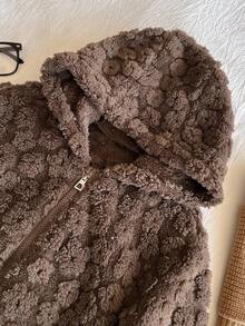 Jaket Fleece Bolak-balik Warna Polos untuk Anak Perempuan, Desain Panjang, Pas Nyaman, Tahan Kotoran, Hangat untuk Aktivitas Luar Ruangan di Musim Dingin - Coklat - View 3
