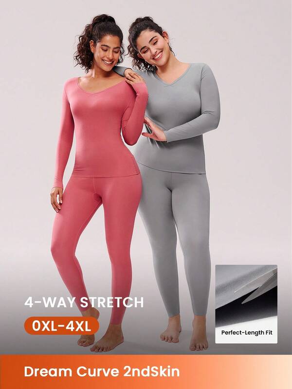 LUVLETTE Conjunto de ropa interior térmica para mujer talla grande, ultra suave, capa base para clima frío, pijama de invierno cálido con top de cuello en V y pantalones largos - Conjunto gris oscuro ligero y cálido
