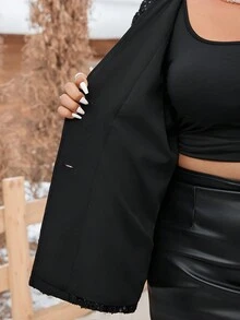 SHEIN EZwear 聖誕大尺碼亮片拼接前扣裝飾奢華長袖西裝外套 秋冬款 - 黑色 - 查看 9