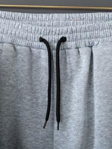 2pcs/Set Casual Basic Curved Hem Crew Neck Sweatshirt Set For Teenage Boys, Suitable For Leisure, Commuting, And Home Wear